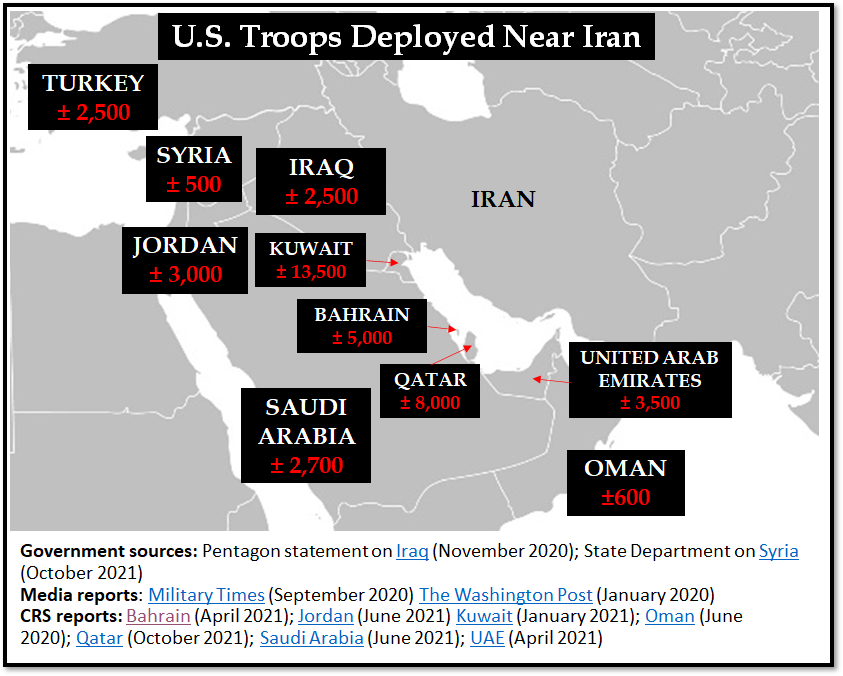 U.S. Troops deployed near Iran map