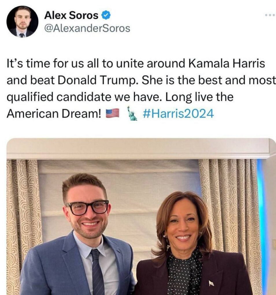 Biden Out; Kamala In meme 2 - Alex Soros supporting Kamala