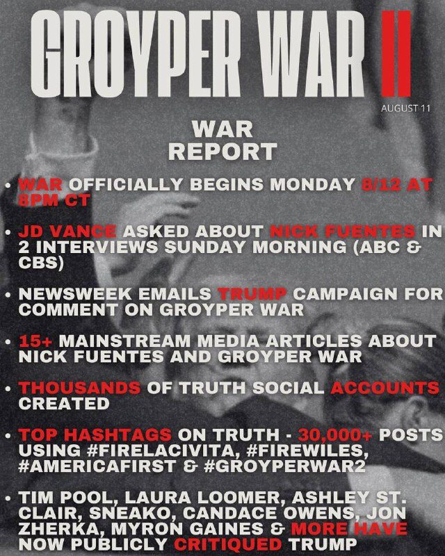 Groyper War 2 - image 2 propaganda poster "War Report" by Nicholas J. Fuentes on new Groyper War Declaration