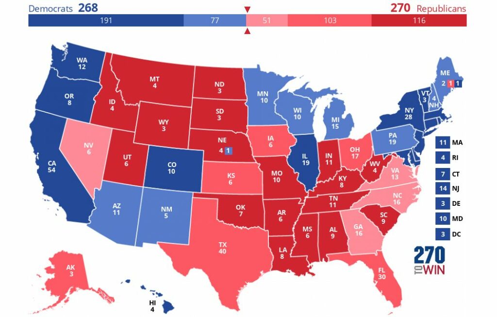 Kaisar 2024 election map best guess - 270 to win