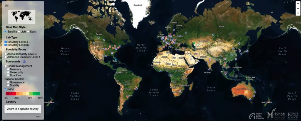 Global Biolabs Map: Biosafety Level 3+/4 - No Other Selections